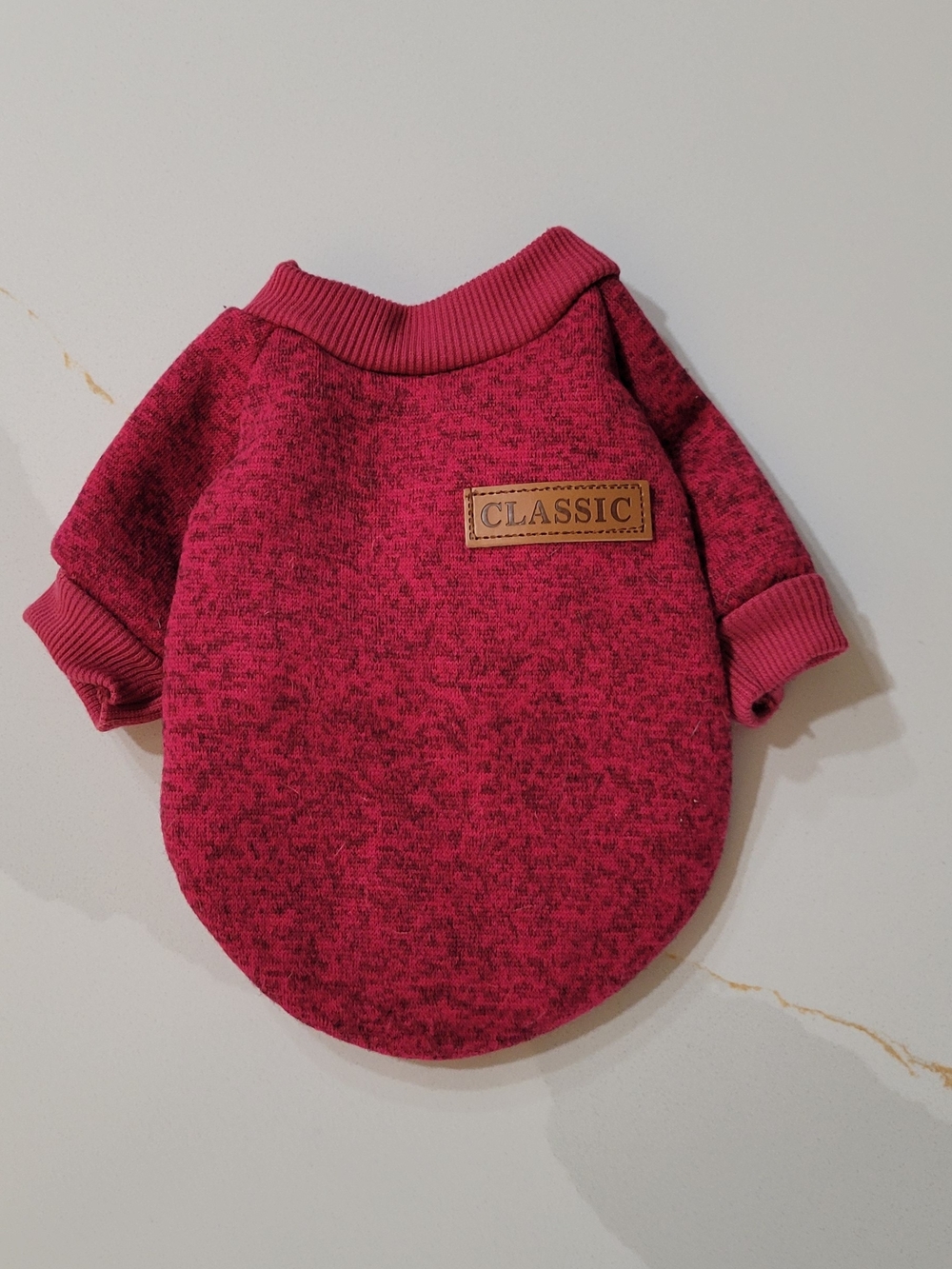Classic Heathered Raspberry Crewneck Dog Sweater XS
